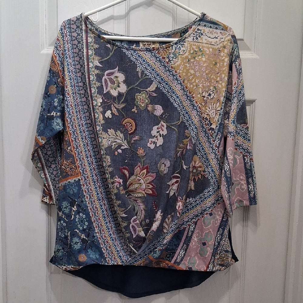 One World Multicolor Floral Patchwork Blouse - image 1